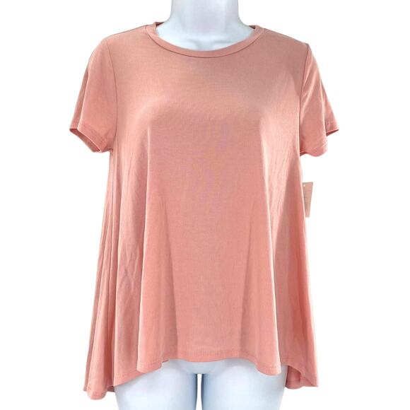 MOA MOA Dusty Rose Short Sleeve Pink Hi-Lo Shark Bite Hem Swing Top M  NWT - Picture 1 of 9